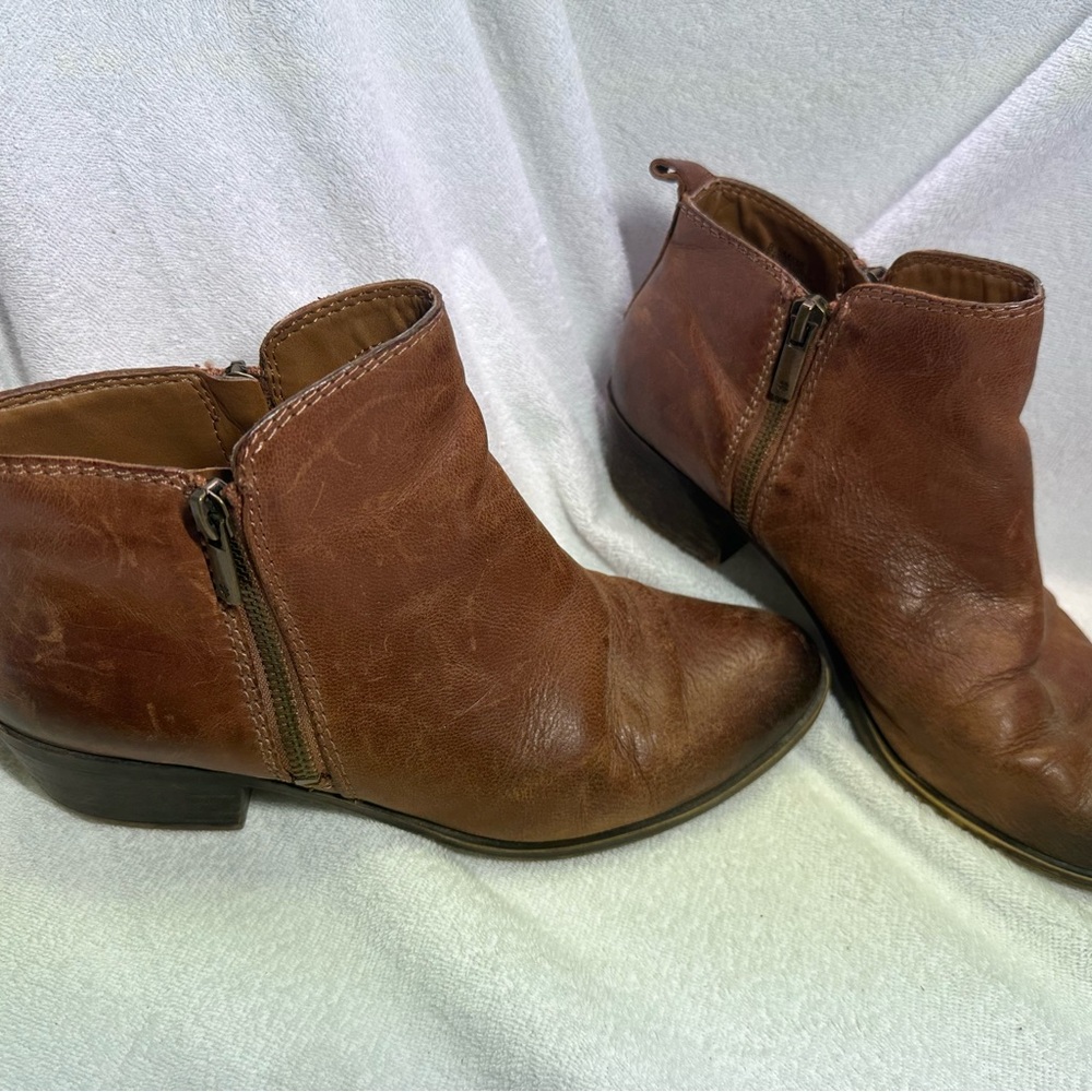 Lucky Brand LK Basel Bootie Toffee Brown Leather Side Zip Ankle Boots 8.5M